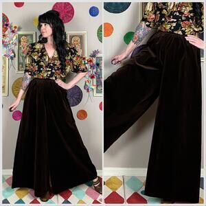 Vintage 1960s Brown Velvet High Rise Wide Leg Palazzo Pants